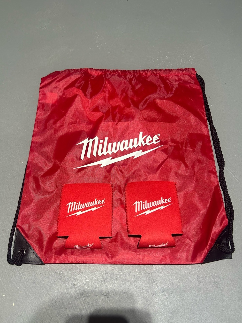 Milwuakee Tool Red Drawstring Bag & (2) Drink Coozies